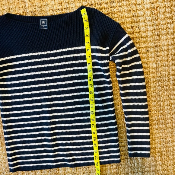 GAP S Navy Blue White Striped Merino Wool Blend Coastal Grandma Knit Sweater - Picture 7 of 8